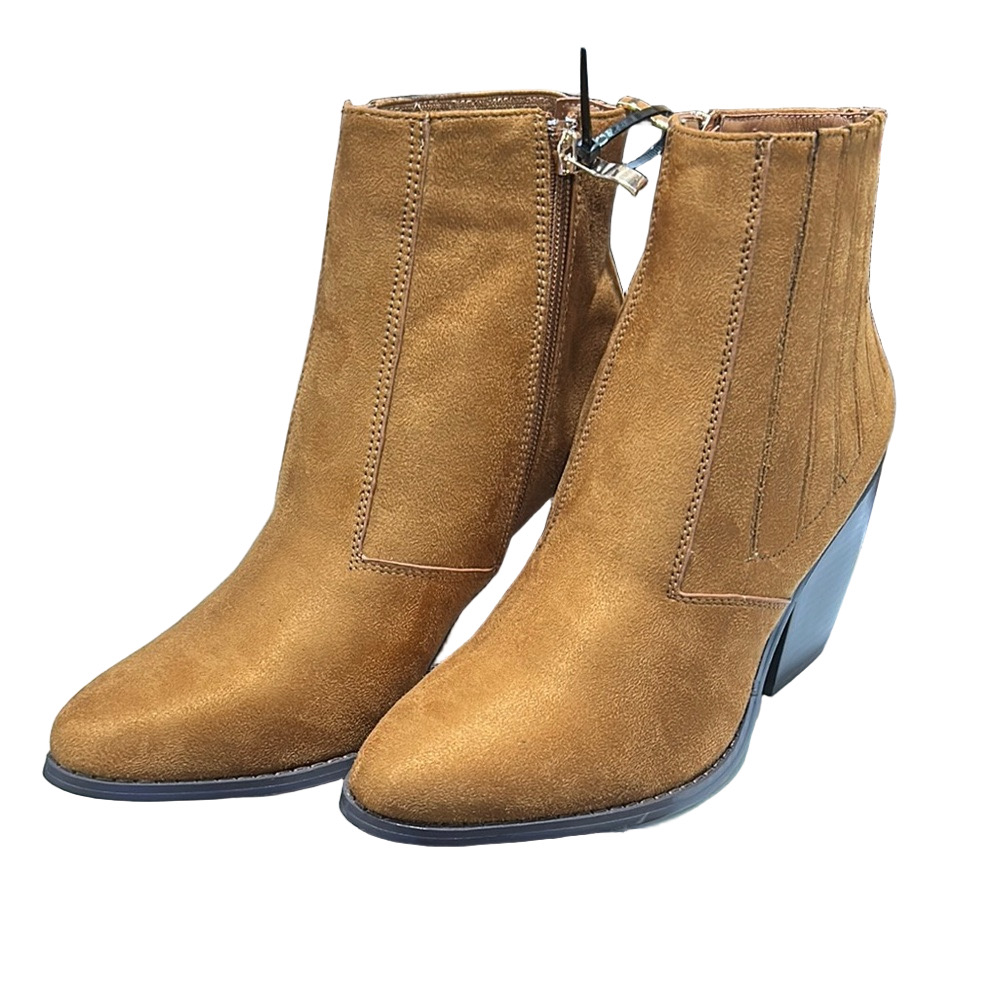 MAXMUXUN camel chunky heel Ankle Boots western pointed toe New size 8